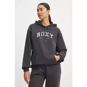 Roxy bluza Surf Stoked femei, culoarea gri, cu glugă, cu imprimeu, ERJFT04899 imagine