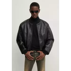 Diesel geaca bomber de piele L-KHAN barbati, culoarea negru, de tranzitie, oversize, A14435.0HJAC imagine