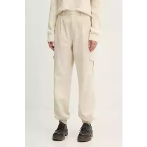 Tommy Jeans pantaloni femei, culoarea bej, fason cargo, high waist, DW0DW18592 imagine