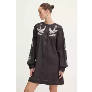 Never Fully Dressed rochie din bumbac EmbroideSwallow Roamnce Mini Dress culoarea negru, mini, drept, NFDDR1573 imagine