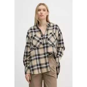 Barbour camasa din bumbac femei, culoarea bej, cu guler clasic, relaxed, LSH1640 imagine
