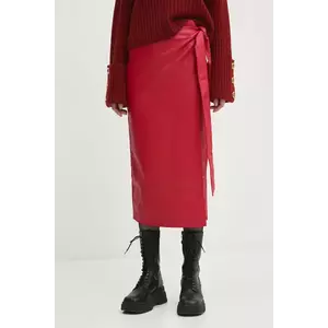Never Fully Dressed fusta Vegan Leather Jaspre Skirt culoarea rosu, midi, creion, NFDSK556 imagine