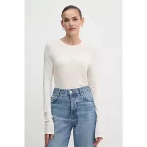 United Colors of Benetton longsleeve din amestec de casmir culoarea bej, 3R0KD108H imagine