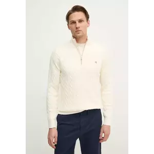 Gant pulover de bumbac culoarea bej, light, cu turtleneck, 8050603 imagine