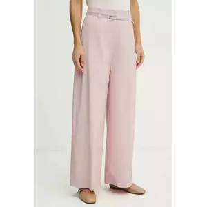 BOSS pantaloni de lana femei, culoarea roz, lat, high waist, 50537404 imagine