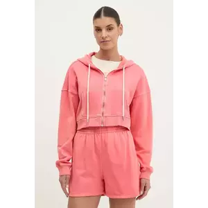 Dkny hanorac de bumbac femei, culoarea roz, cu glugă, neted, DP5J9578 imagine