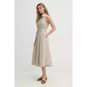Dkny rochie din bumbac culoarea bej, midi, evazati, DJ5D9073 imagine