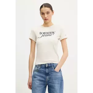 Tommy Jeans tricou din bumbac femei, culoarea bej, DW0DW19447 imagine