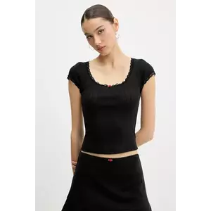 Tommy Jeans tricou din bumbac femei, culoarea negru, DW0DW20621 imagine