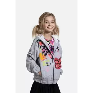 Coccodrillo bluză copii culoarea gri, cu glugă, cu imprimeu, REBEL GIRL JUNIOR imagine