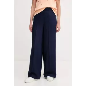 United Colors of Benetton pantaloni din in femei, culoarea bleumarin, drept, high waist, 4AGHDF08K imagine