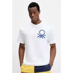 United Colors of Benetton tricou din bumbac bărbați, culoarea alb, cu imprimeu, 3BL0U10A2 imagine