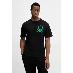 United Colors of Benetton tricou din bumbac bărbați, culoarea negru, cu imprimeu, 3BL0U10A2 imagine