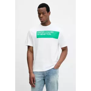 United Colors of Benetton tricou din bumbac bărbați, culoarea alb, cu imprimeu, 3BL0U10A2 imagine