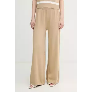United Colors of Benetton pantaloni de bumbac femei, culoarea bej, lat, high waist, 1294DF00V imagine