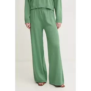 United Colors of Benetton pantaloni de bumbac femei, culoarea verde, lat, high waist, 1294DF00V imagine
