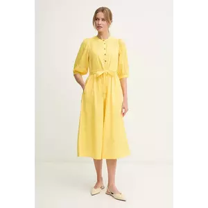 Barbour rochie din bumbac Heidi culoarea galben, midi, evazati, LDR0893YE32 imagine