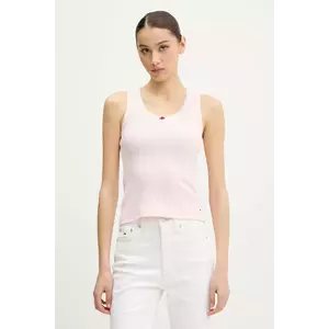 Tommy Jeans top din bumbac culoarea roz, DW0DW20619 imagine