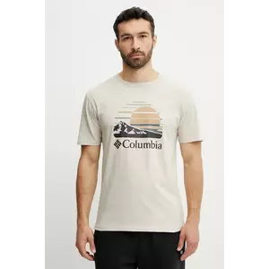 Columbia tricou din bumbac Path Lake barbati, culoarea bej, cu imprimeu, 1934814. imagine