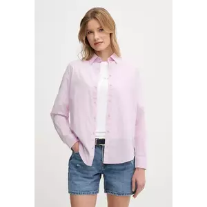 United Colors of Benetton cămașă din bumbac femei, culoarea roz, cu guler clasic, regular, 5WPQDQ0AX imagine