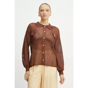 Fracomina cămașă femei, culoarea maro, cu guler clasic, relaxed, FS25ST6006K514O7 imagine