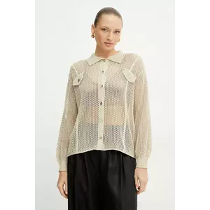 Fracomina cămașă femei, culoarea bej, cu guler clasic, relaxed, FS25ST6006K514O7 imagine