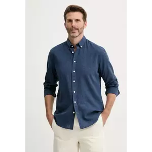 Lindbergh cămașă de in bărbați, culoarea bleumarin, cu guler button-down, relaxed, 30-203344B imagine