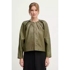 Pedro del Hierro geacă ramones de piele culoarea verde, de tranzitie, 5499141 imagine
