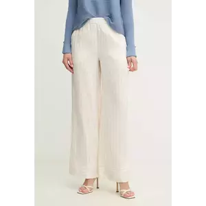 Marella pantaloni din amestec de in COCCIO femei, culoarea bej, lat, high waist, 2513131134200 imagine