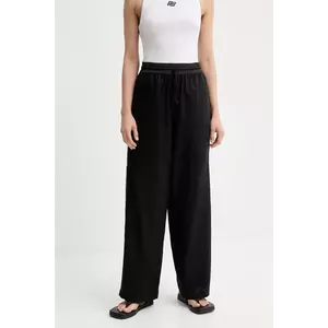 MMC STUDIO pantaloni femei, culoarea negru, drept, high waist, LINEN imagine