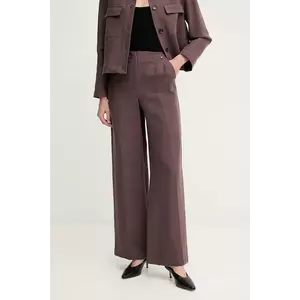 Pedro del Hierro pantaloni din amestec de in femei, culoarea maro, lat, high waist, 7609762 imagine