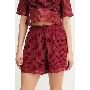 MAX&Co. pantaloni scurți femei, culoarea bordo, uni, high waist, 2516781024200 imagine