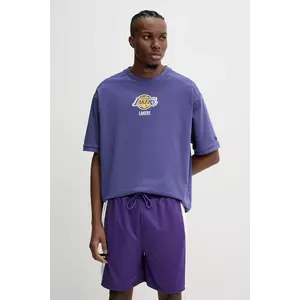 New Era tricou din bumbac Lakers bărbați, culoarea violet, cu imprimeu, 60596460 imagine
