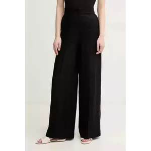 United Colors of Benetton pantaloni din in femei, culoarea negru, drept, high waist, 4AGHDF08K imagine