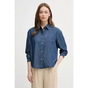 United Colors of Benetton camasa jeans femei, culoarea albastru marin, cu guler clasic, relaxed imagine