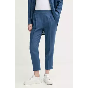 United Colors of Benetton pantaloni din in femei, culoarea bleumarin, fason tigareta, high waist, 4AGH558X5 imagine