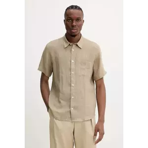 A.P.C. cămașă de in chemisette bellini logo bărbați, culoarea verde, cu guler clasic, relaxed, LIAEK.H12551 imagine