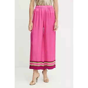 Luisa Spagnoli pantaloni de mătase femei, culoarea roz, lat, high waist, 542106 imagine
