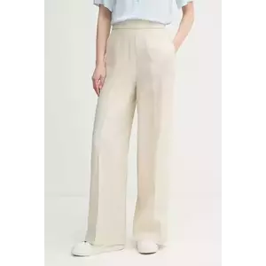 United Colors of Benetton pantaloni din in femei, culoarea bej, drept, high waist, 4AGHDF08K imagine