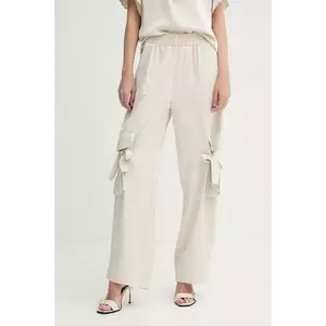 Bruuns Bazaar pantaloni femei, culoarea bej, lat, high waist, BBW4440 imagine