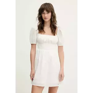 Tommy Jeans rochie din bumbac culoarea alb, mini, evazati, DW0DW21334 imagine