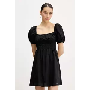 Tommy Jeans rochie din bumbac culoarea negru, mini, evazati, DW0DW21334 imagine