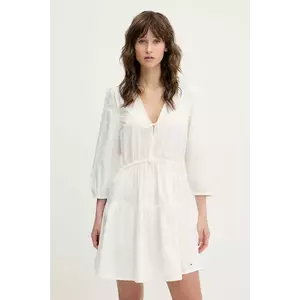 Tommy Jeans rochie din bumbac culoarea alb, mini, evazati, DW0DW20341 imagine