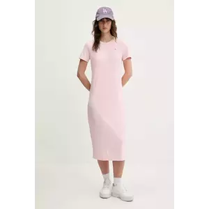 Tommy Jeans rochie culoarea roz, midi, evazati, DW0DW19721 imagine