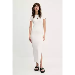 Tommy Jeans rochie culoarea alb, midi, mulata, DW0DW20384 imagine