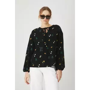 Medicine bluza din amestec de in femei, culoarea negru, in modele florale imagine
