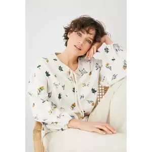 Medicine bluza din amestec de in femei, culoarea bej, in modele florale imagine