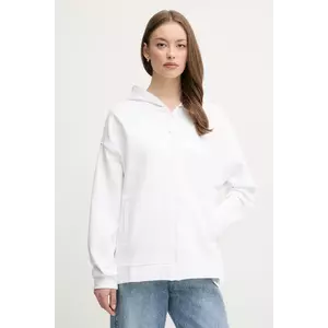 United Colors of Benetton hanorac de bumbac femei, culoarea alb, cu glugă, neted, 3UNID500R imagine
