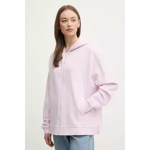 United Colors of Benetton hanorac de bumbac femei, culoarea roz, cu glugă, neted, 3UNID500R imagine