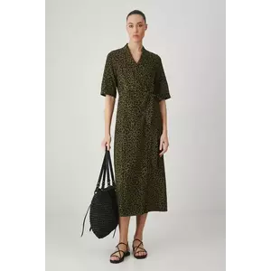Medicine rochie din amestec de in culoarea verde, midi, evazati imagine